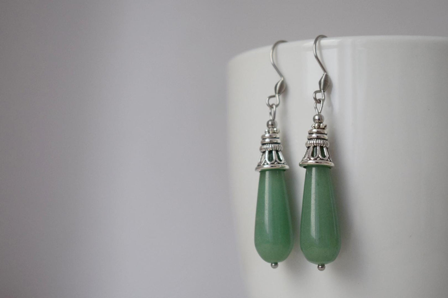Aventurin Ohrringe, Lange Tropfen Ohrringe, Grüne Edelstein Tropfen Ohrringe, Boho Hängeohrringe, Natürlicher Aventurin Schmuck
