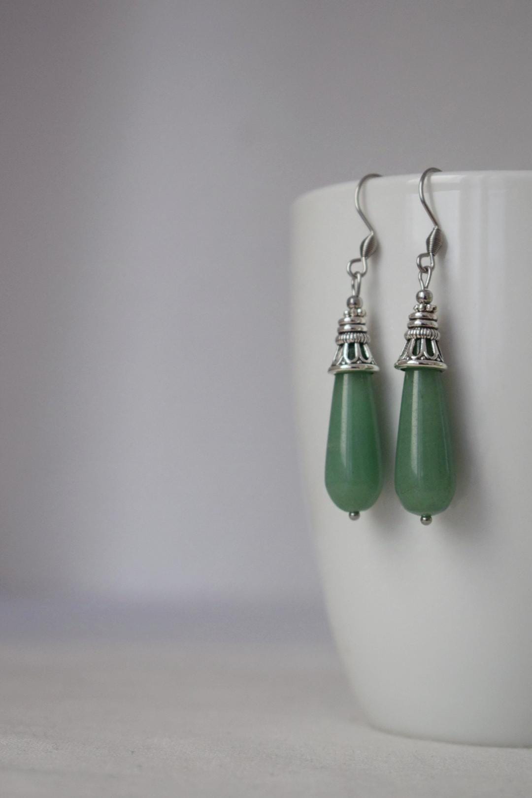 Aventurin Ohrringe, Lange Tropfen Ohrringe, Grüne Edelstein Tropfen Ohrringe, Boho Hängeohrringe, Natürlicher Aventurin Schmuck