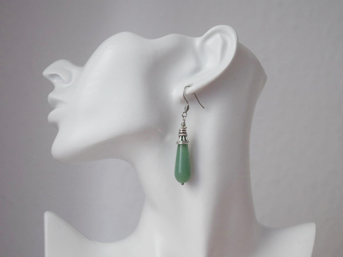Aventurin Ohrringe, Lange Tropfen Ohrringe, Grüne Edelstein Tropfen Ohrringe, Boho Hängeohrringe, Natürlicher Aventurin Schmuck