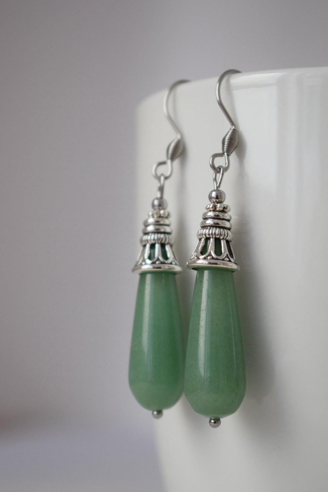 Aventurin Ohrringe, Lange Tropfen Ohrringe, Grüne Edelstein Tropfen Ohrringe, Boho Hängeohrringe, Natürlicher Aventurin Schmuck