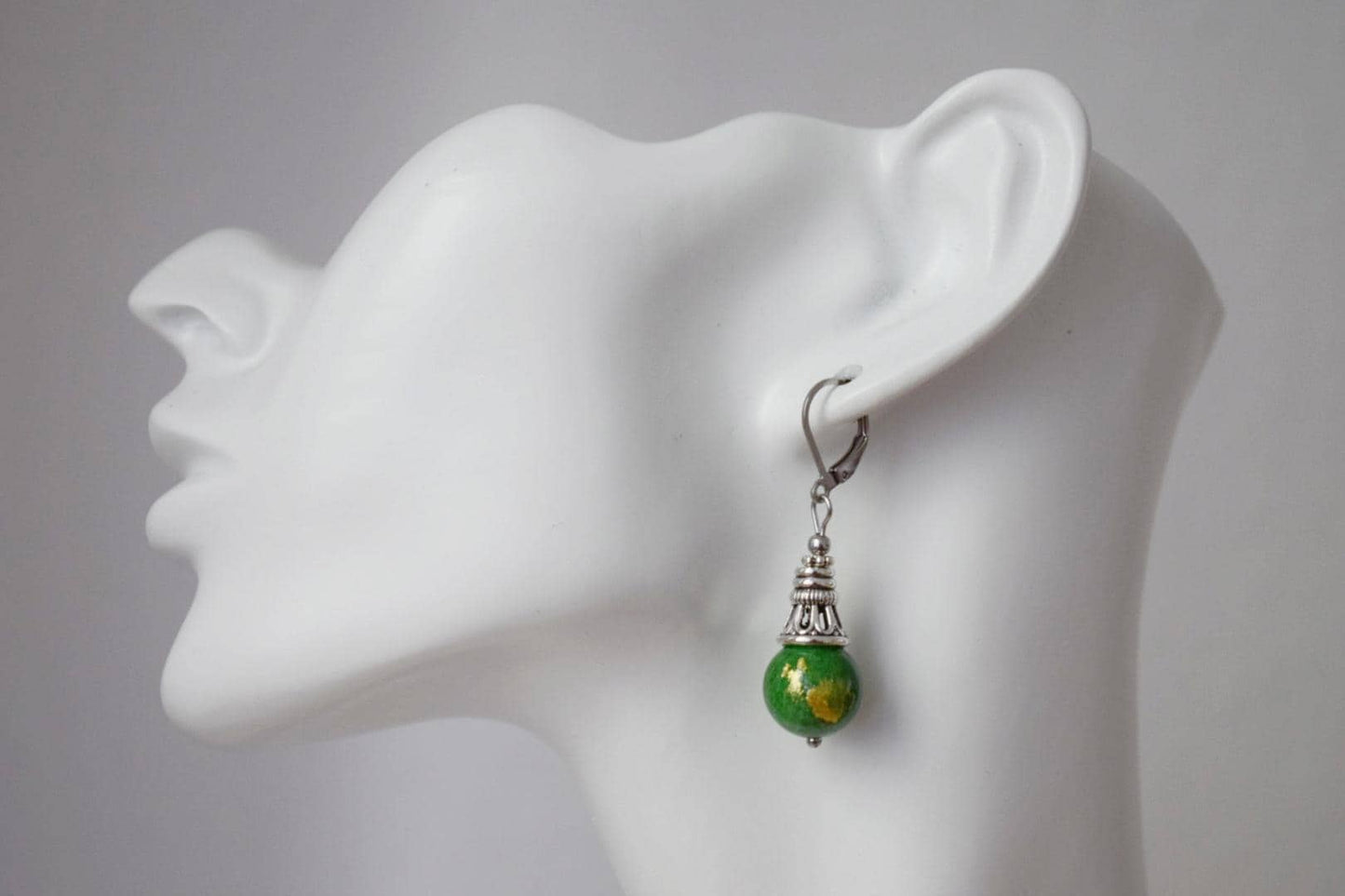 Green jade earrings, Boho gemstone hoop earrings, Vintage dangle and drop earrings, Unique bohemian jewelry, Gift for women