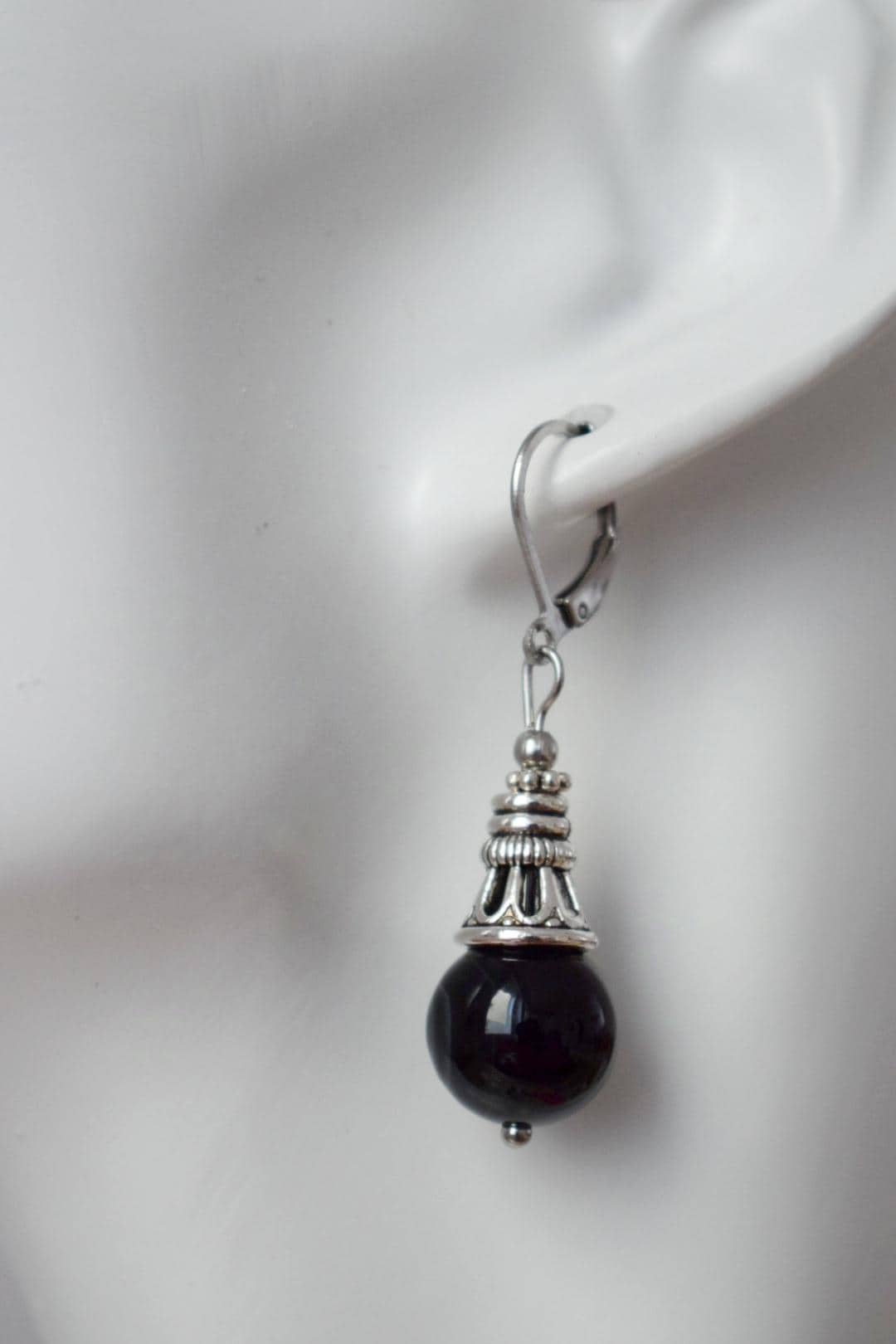 Schwarze Achat Ohrringe, Boho Edelstein Tropfen Ohrringe, Vintage Stein Ohrringe für Frauen, Handgemachter ethnischer Schmuck, Geschenk für Sie