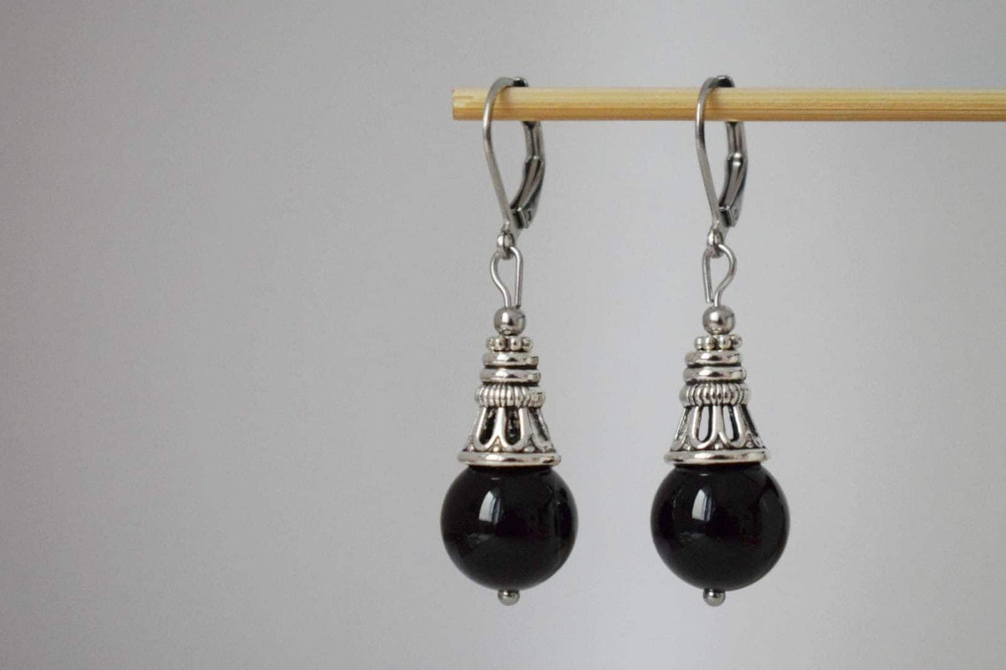 Schwarze Achat Ohrringe, Boho Edelstein Tropfen Ohrringe, Vintage Stein Ohrringe für Frauen, Handgemachter ethnischer Schmuck, Geschenk für Sie