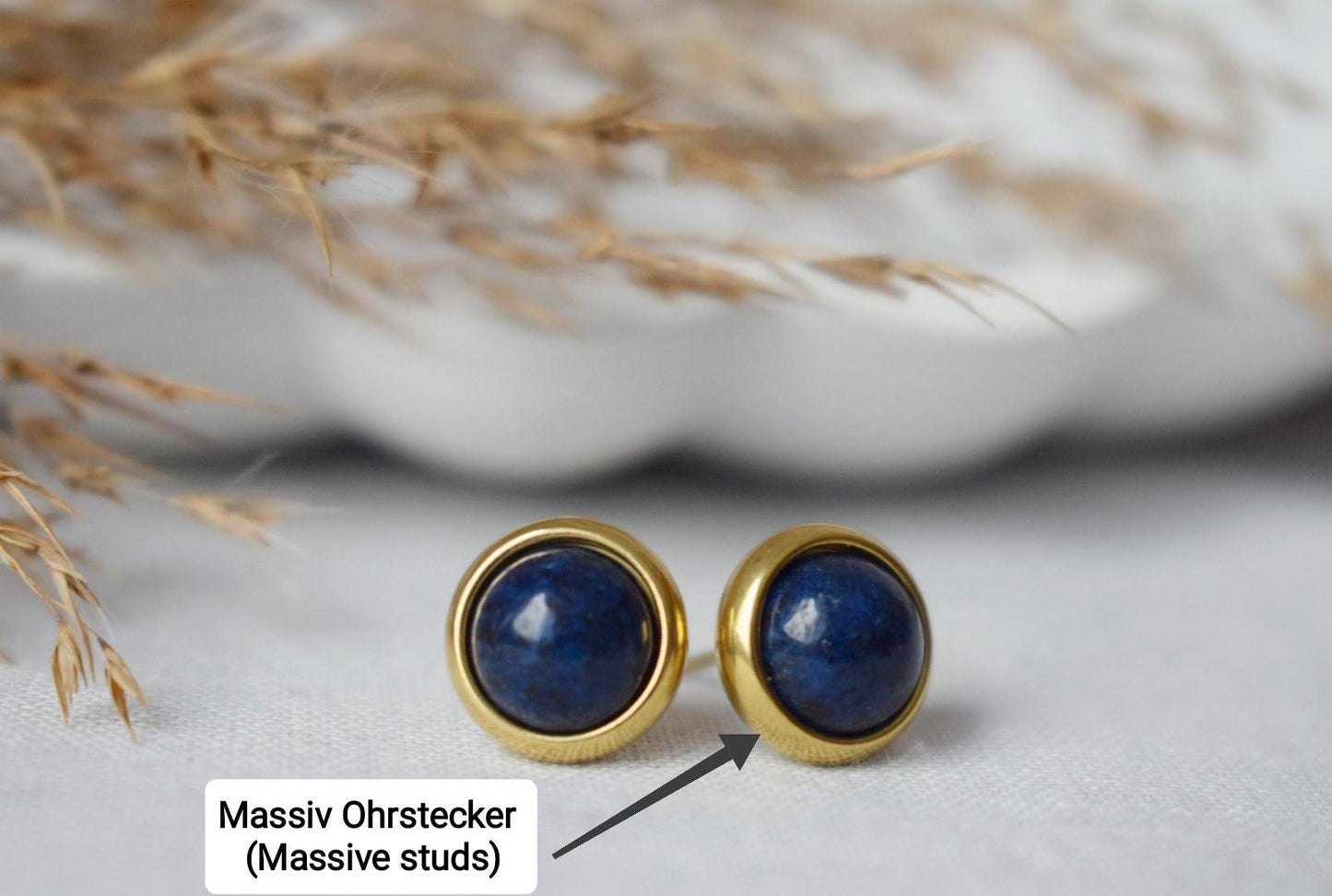 Mini Lapis Ohrstecker Gold, 6mm, Kleine blaue Lapislazuli Ohrringe, rund, minimalistisch, handgefertigter Lapislazuli Schmuck, September Geburtsstein