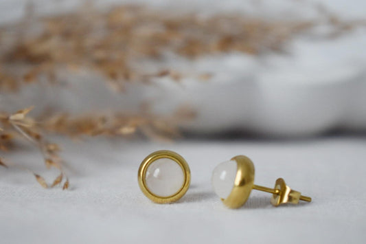 Mini Quarz Ohrstecker, 6mm Edelstein Gold Ohrringe, Kleine Ohrstecker, Push Back Ohrringe, Minimalistischer Schmuck, Handgemachtes Geschenk für Sie