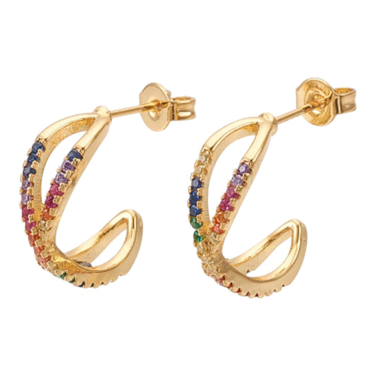 Colorful cubic zirconia stud earrings, Gold plated cz stud earrings, Classic earrings, Women unique jewelry, Christmas gift for her