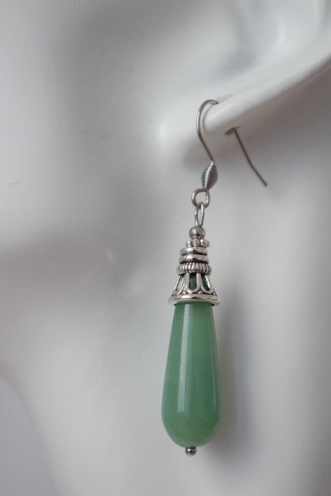 Aventurin Ohrringe, Lange Tropfen Ohrringe, Grüne Edelstein Tropfen Ohrringe, Boho Hängeohrringe, Natürlicher Aventurin Schmuck