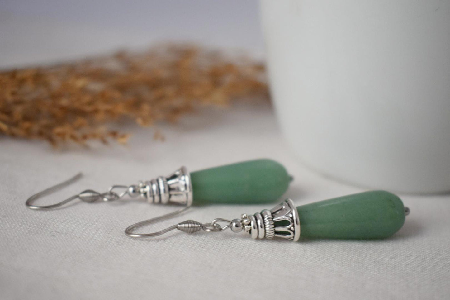 Aventurin Ohrringe, Lange Tropfen Ohrringe, Grüne Edelstein Tropfen Ohrringe, Boho Hängeohrringe, Natürlicher Aventurin Schmuck