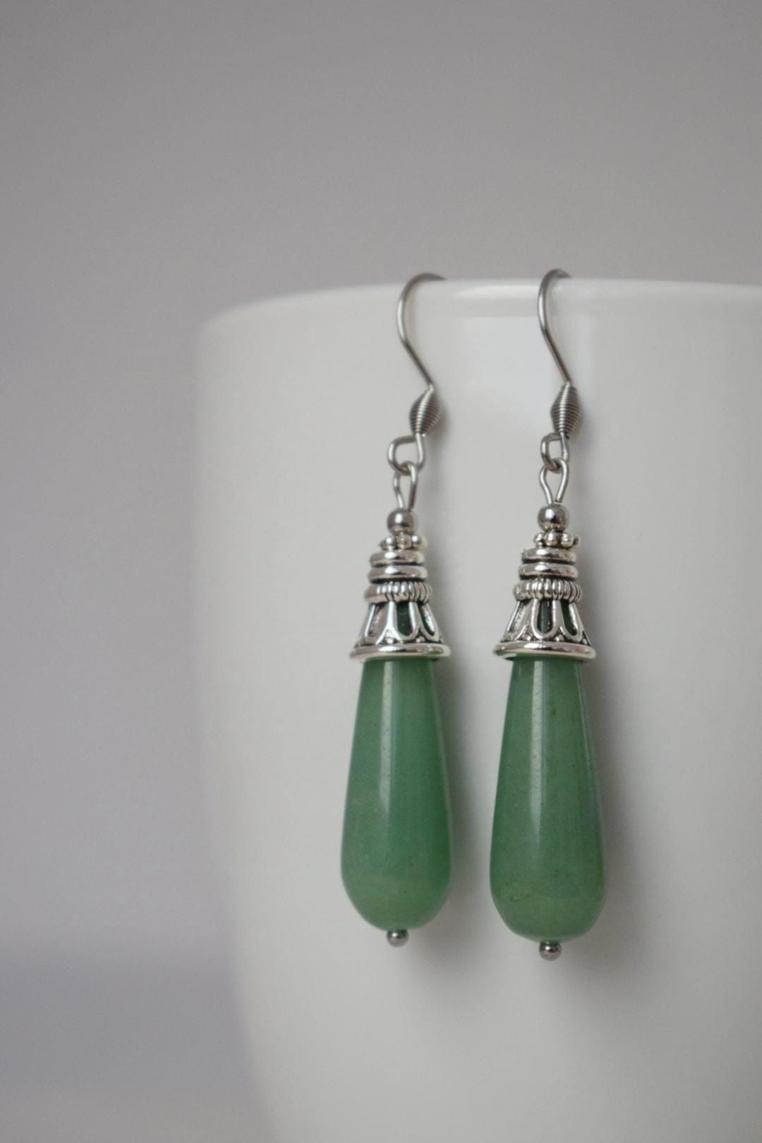 Aventurin Ohrringe, Lange Tropfen Ohrringe, Grüne Edelstein Tropfen Ohrringe, Boho Hängeohrringe, Natürlicher Aventurin Schmuck