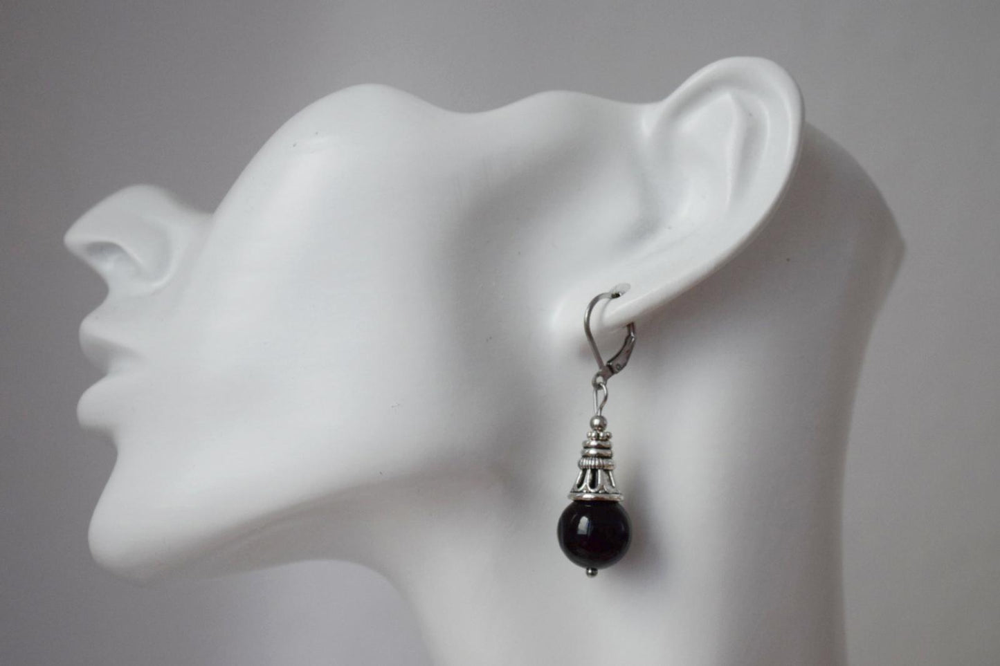 Schwarze Achat Ohrringe, Boho Edelstein Tropfen Ohrringe, Vintage Stein Ohrringe für Frauen, Handgemachter ethnischer Schmuck, Geschenk für Sie