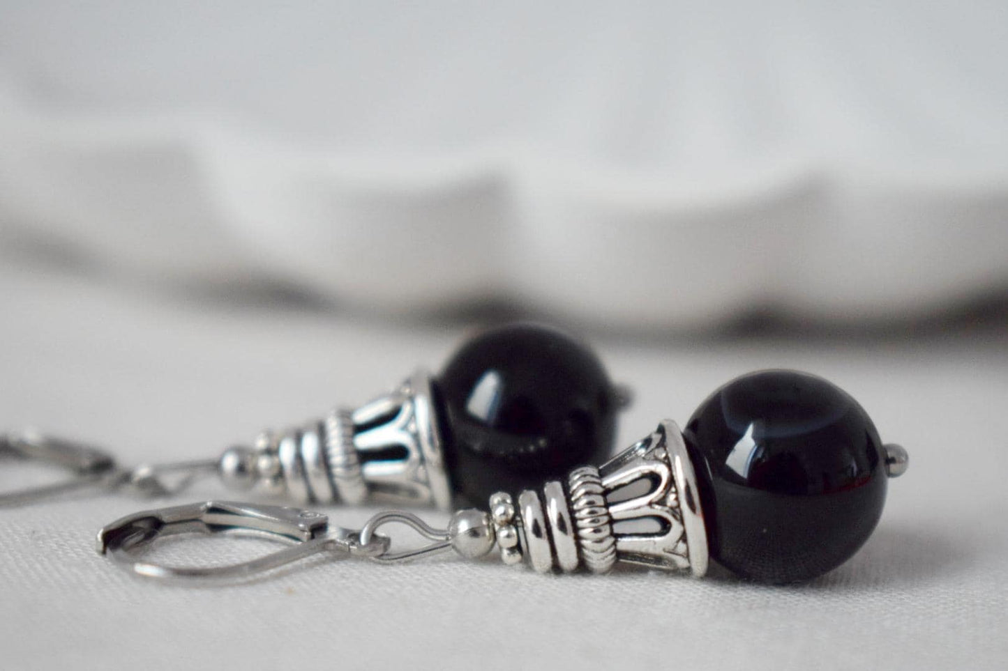 Schwarze Achat Ohrringe, Boho Edelstein Tropfen Ohrringe, Vintage Stein Ohrringe für Frauen, Handgemachter ethnischer Schmuck, Geschenk für Sie