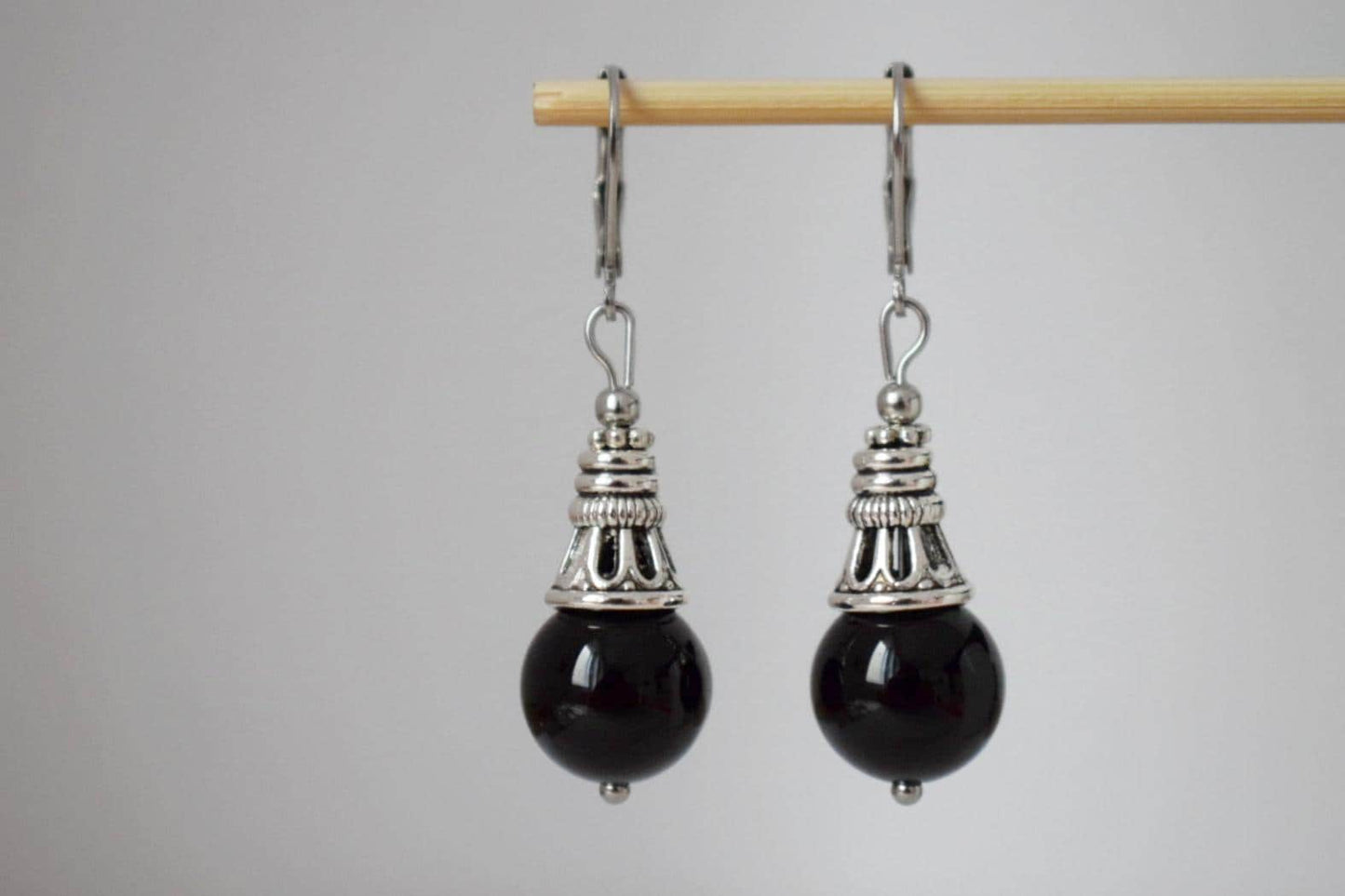 Schwarze Achat Ohrringe, Boho Edelstein Tropfen Ohrringe, Vintage Stein Ohrringe für Frauen, Handgemachter ethnischer Schmuck, Geschenk für Sie