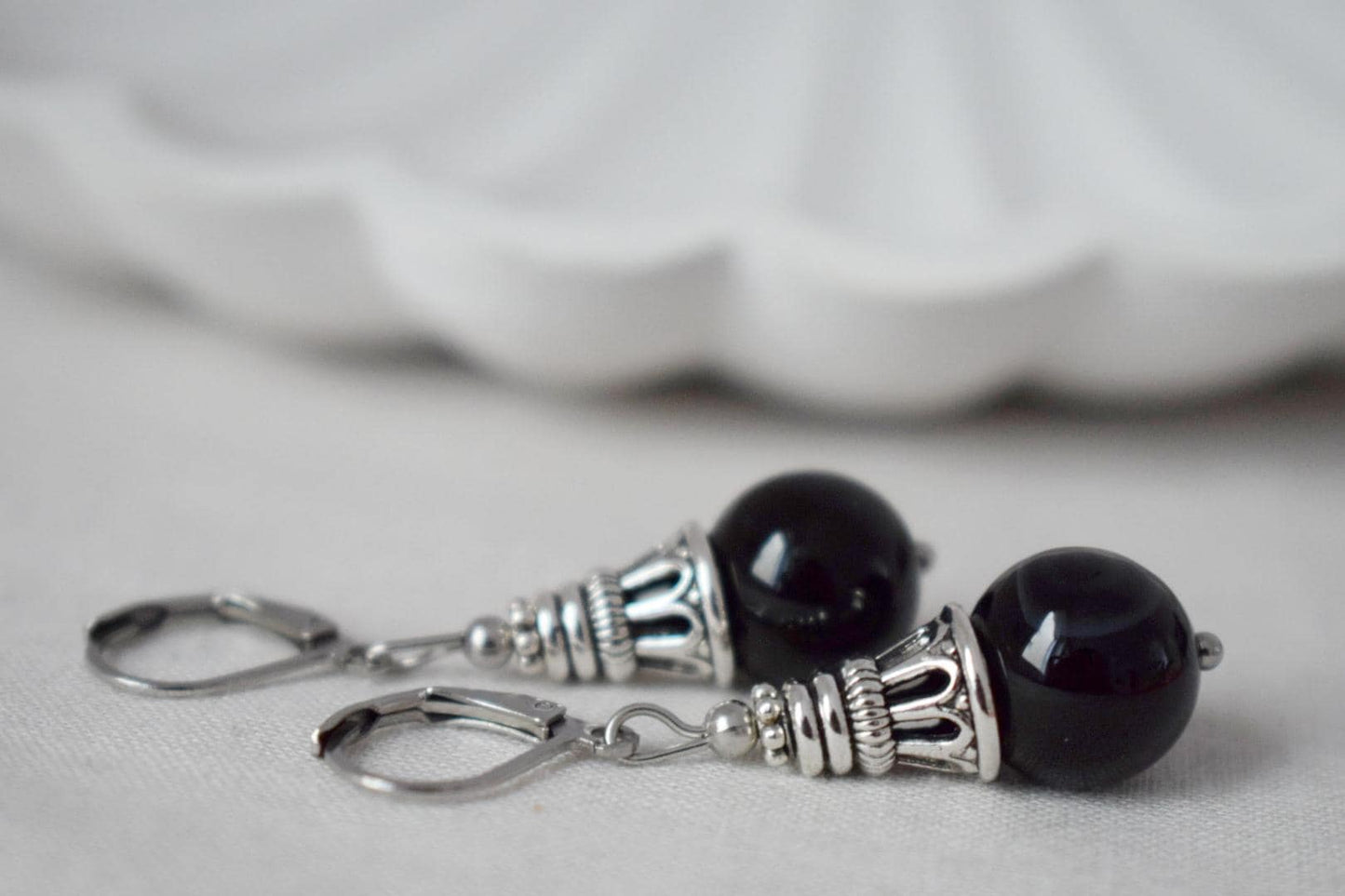 Schwarze Achat Ohrringe, Boho Edelstein Tropfen Ohrringe, Vintage Stein Ohrringe für Frauen, Handgemachter ethnischer Schmuck, Geschenk für Sie