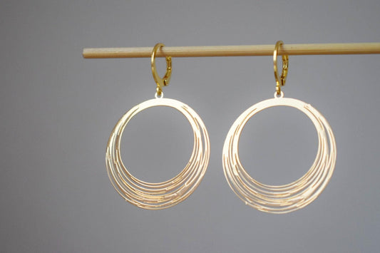 Circular Earrings Dangle, 24K Gold Plated Stainless Steel Huggie Hoops, Lightweight Statement Jewelry, Perfect Gift For Women