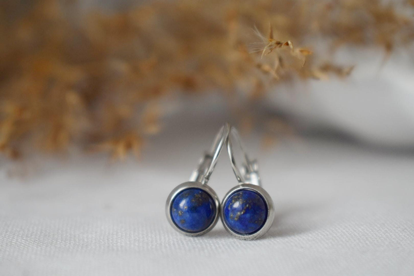 Small Lapis Lazuli Earrings Dangle, Blue Gemstone Earrings, 10mm Lever back earrings, Round Stone, September Birthstone Jewelry, Gift