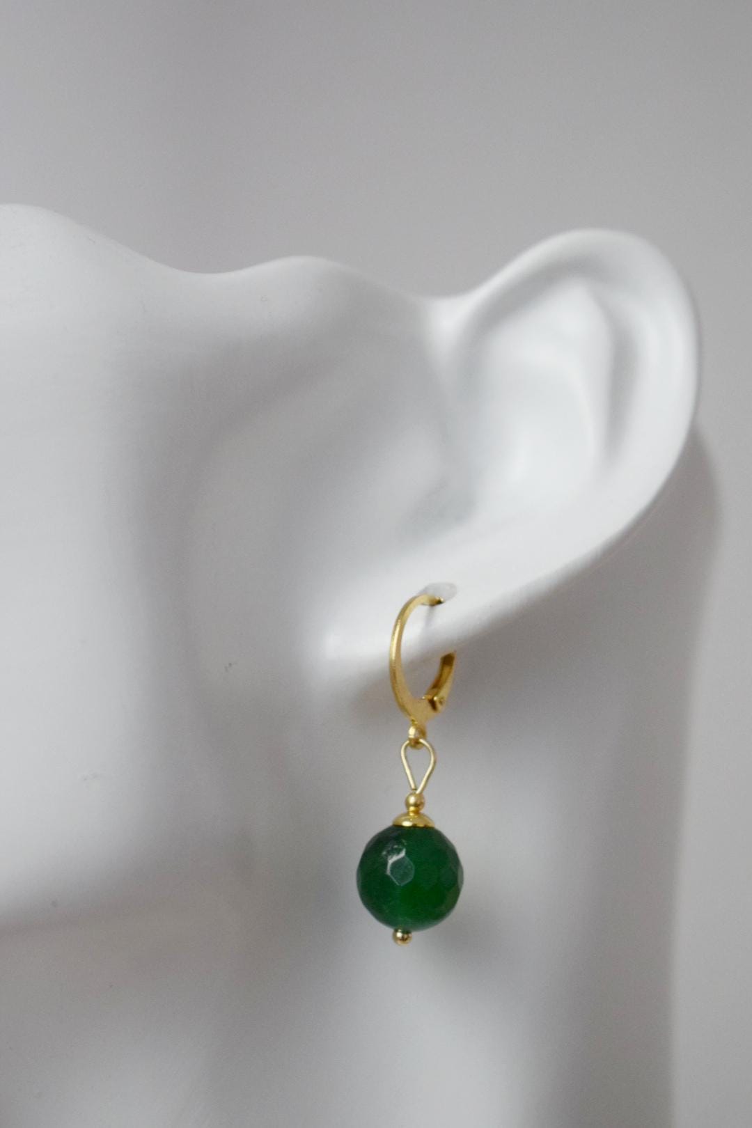 Dark green jade hoop earrings, Gemstone Creole, 24k gold plated stainless steel, Emerald green, Minimalist, Boho jewelry, Handmade Gift