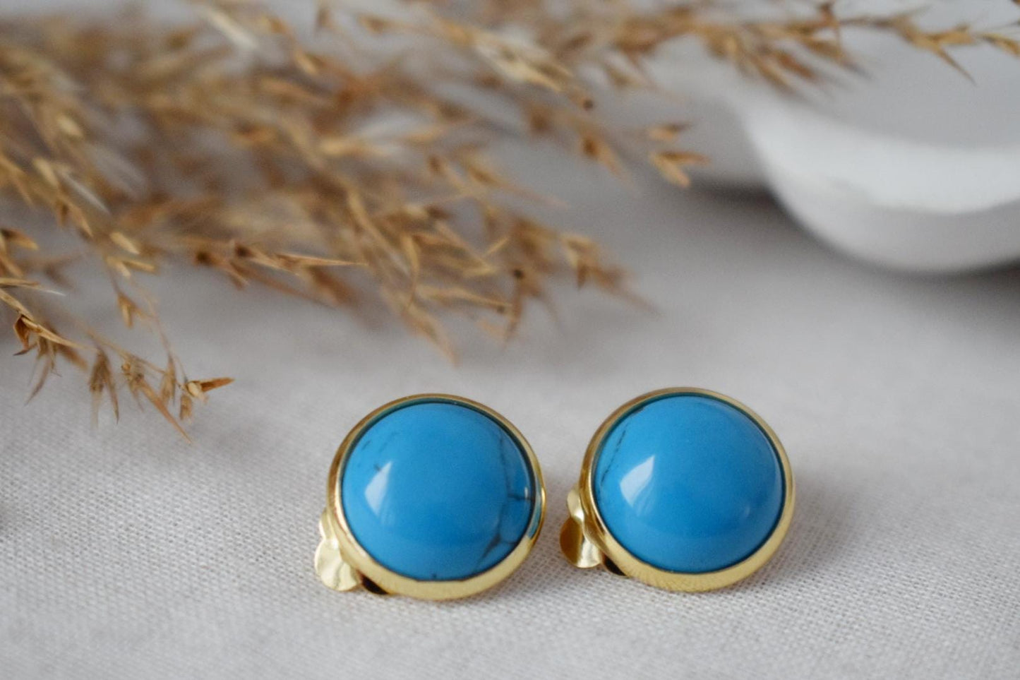 Türkise Ohrclips, Blaue Edelstein Ohrclips, Türkis Schmuck, Nicht durchbohrte Ohrringe, Ohrringe ohne Loch, Handgemachtes Schmuckgeschenk