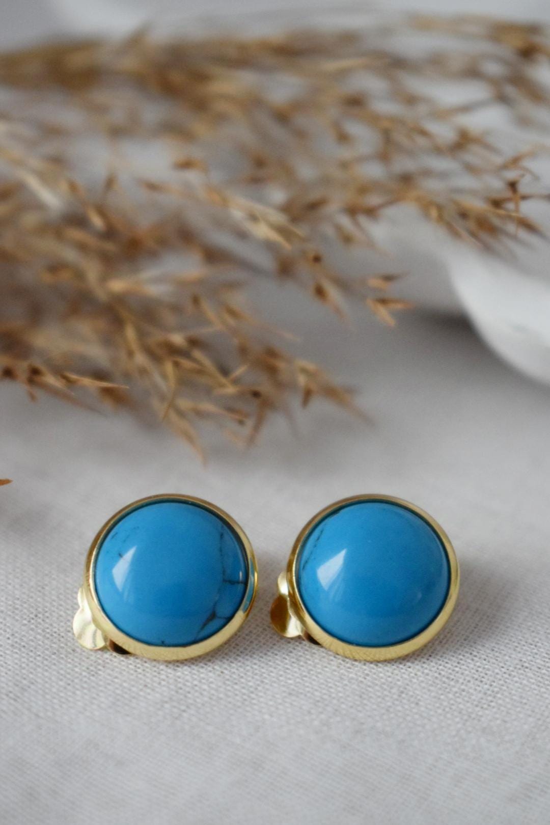 Türkise Ohrclips, Blaue Edelstein Ohrclips, Türkis Schmuck, Nicht durchbohrte Ohrringe, Ohrringe ohne Loch, Handgemachtes Schmuckgeschenk