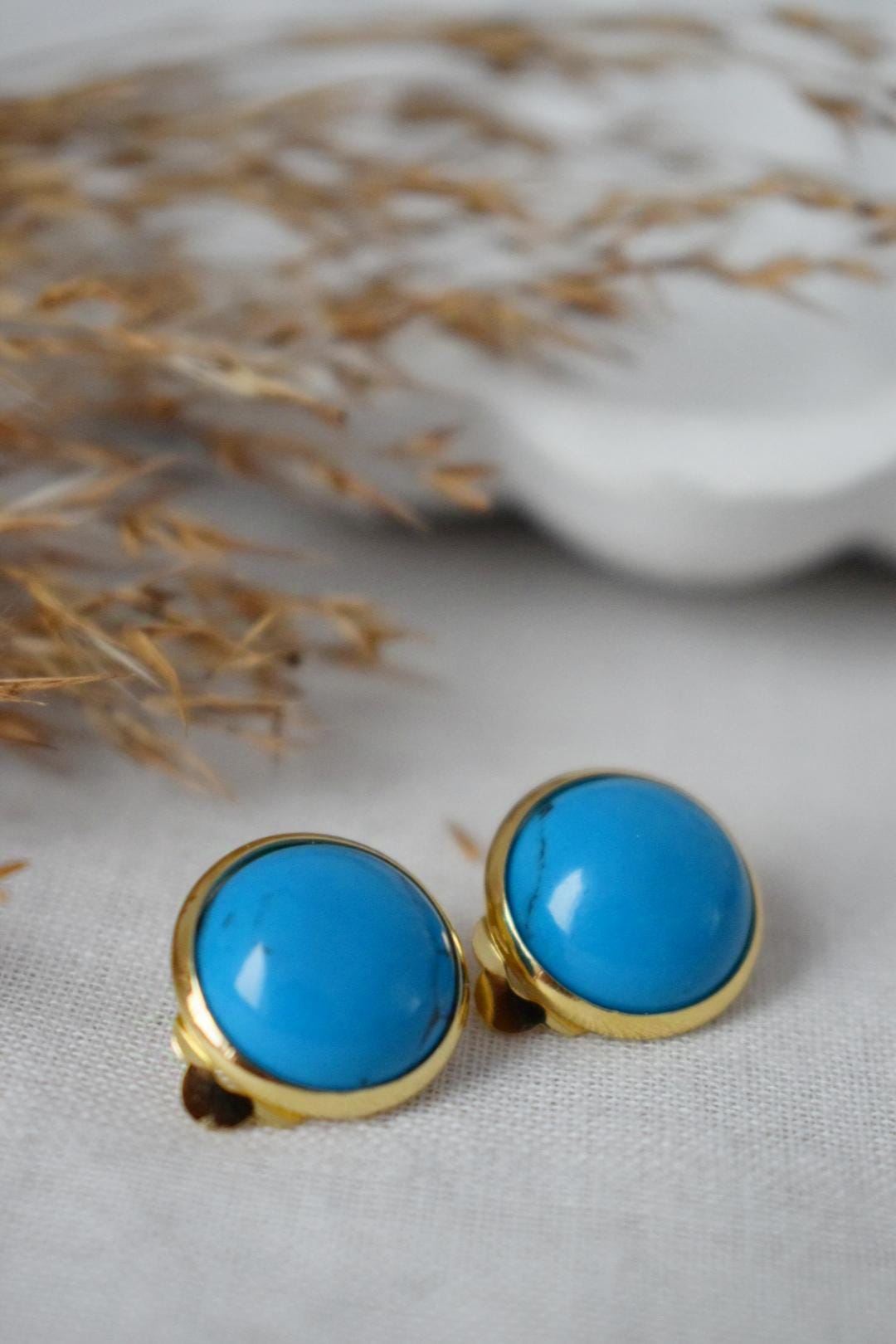 Türkise Ohrclips, Blaue Edelstein Ohrclips, Türkis Schmuck, Nicht durchbohrte Ohrringe, Ohrringe ohne Loch, Handgemachtes Schmuckgeschenk