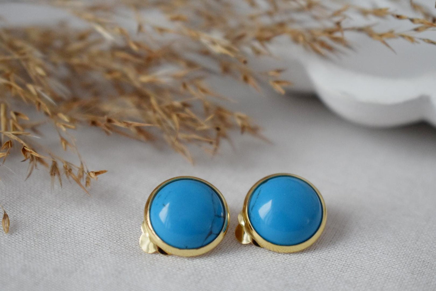 Türkise Ohrclips, Blaue Edelstein Ohrclips, Türkis Schmuck, Nicht durchbohrte Ohrringe, Ohrringe ohne Loch, Handgemachtes Schmuckgeschenk