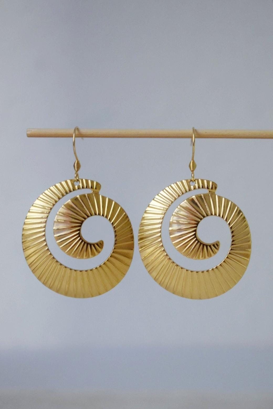 Spiral dangle earrings for women, Long statement vortex earrings, 18k gold plated stainless steel, Boho jewelry, Unique gift for her