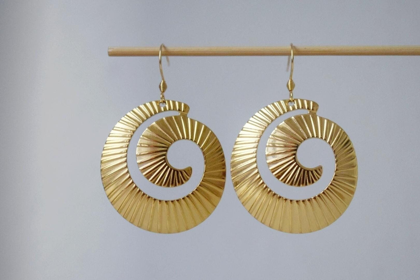 Spiral dangle earrings for women, Long statement vortex earrings, 18k gold plated stainless steel, Boho jewelry, Unique gift for her