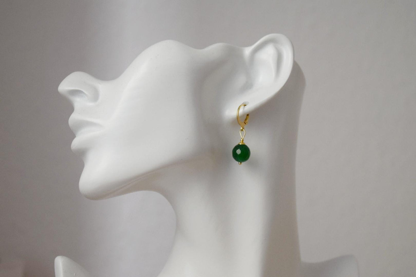 Dark green jade hoop earrings, Gemstone Creole, 24k gold plated stainless steel, Emerald green, Minimalist, Boho jewelry, Handmade Gift