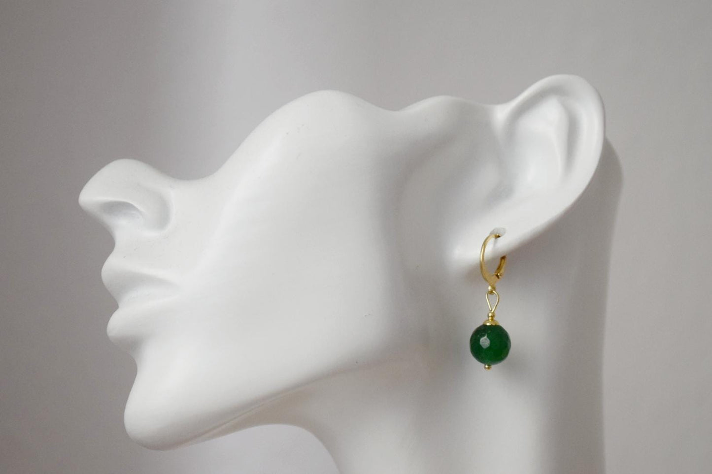 Dark green jade hoop earrings, Gemstone Creole, 24k gold plated stainless steel, Emerald green, Minimalist, Boho jewelry, Handmade Gift