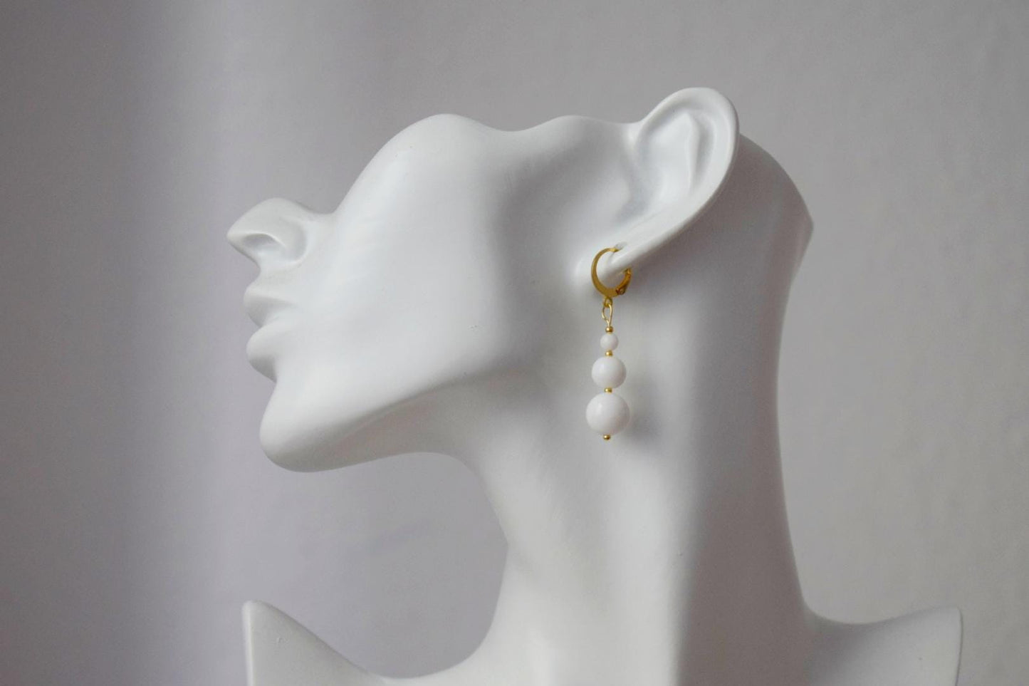 White Jade Dangle Earrings, 24k Gold Plated Hoop, Minimalist Boho Chic Jewelry, Handmade Gemstone Earrings, Elegant Gift for Her