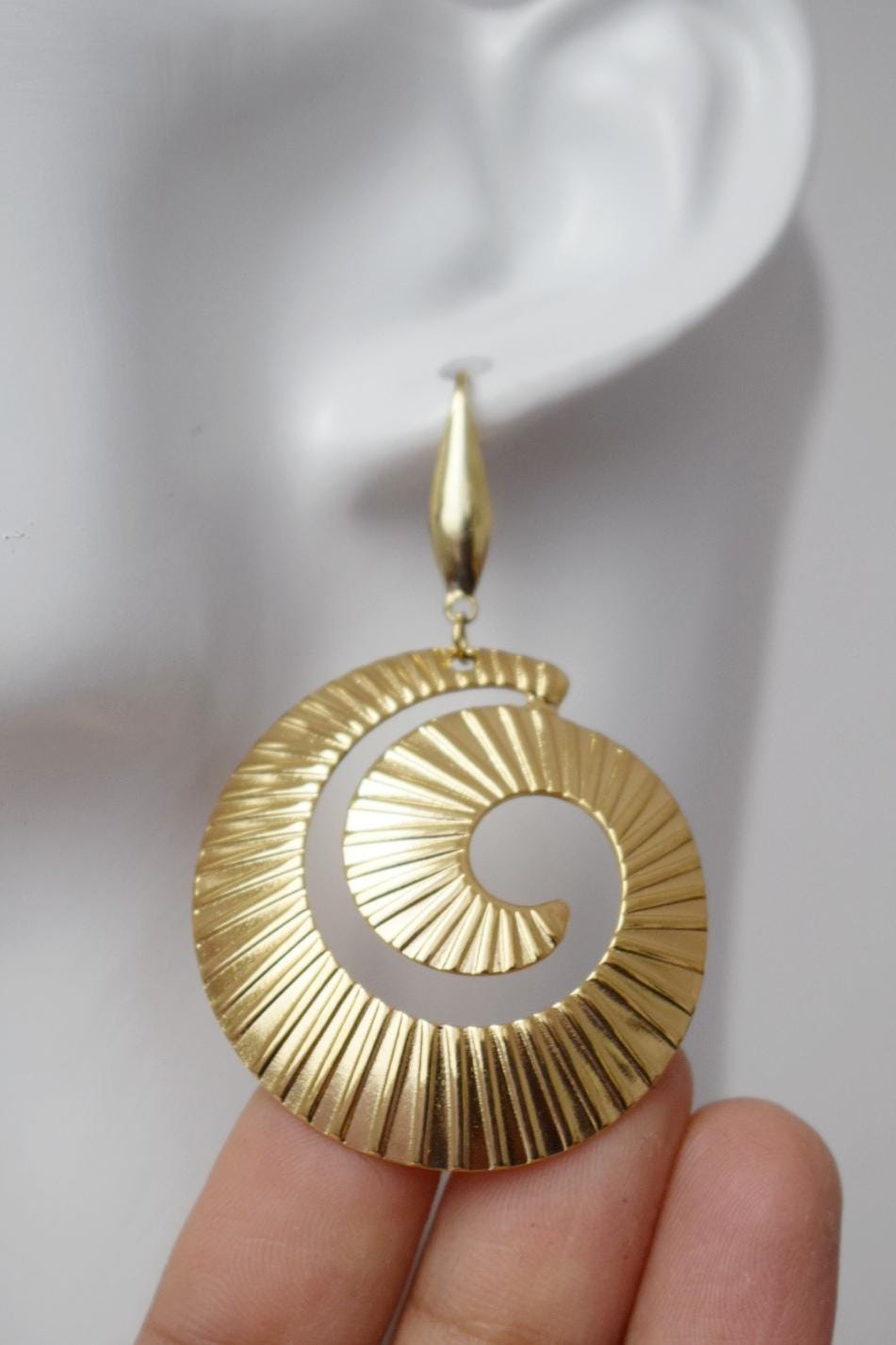 Spiral dangle earrings for women, Long statement vortex earrings, 18k gold plated surgical stainless steel, Boho jewelry, Unique gift her