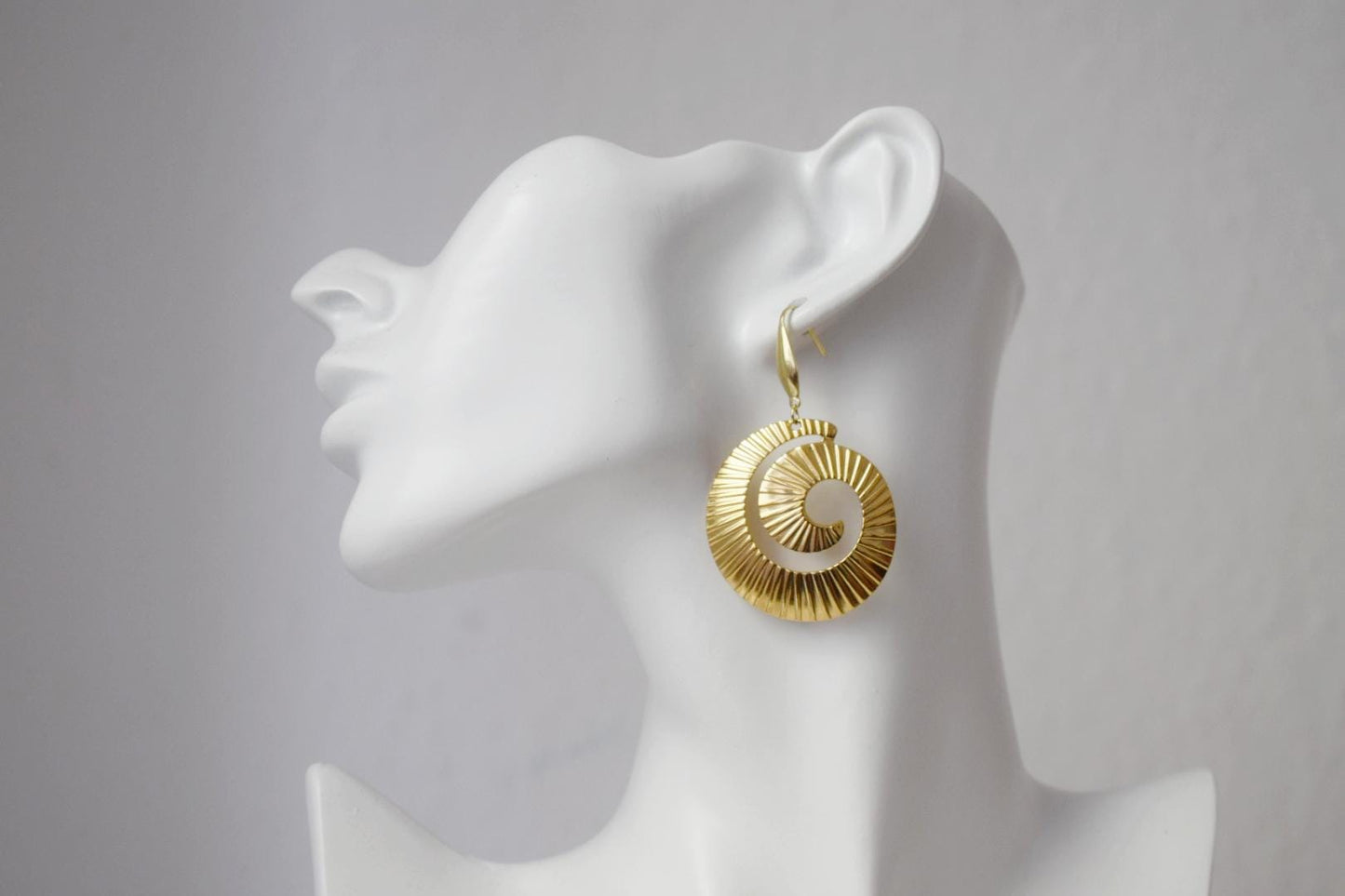 Spiral dangle earrings for women, Long statement vortex earrings, 18k gold plated surgical stainless steel, Boho jewelry, Unique gift her