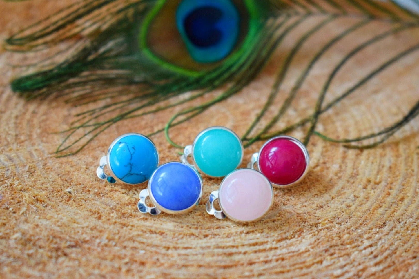 Ohrclips Jade Türkis, Nicht durchbohrte Edelstein Ohrclips für Frauen, Chirurgenstahl, Kein Loch, Handgefertigter Schmuck, Geschenk für Sie