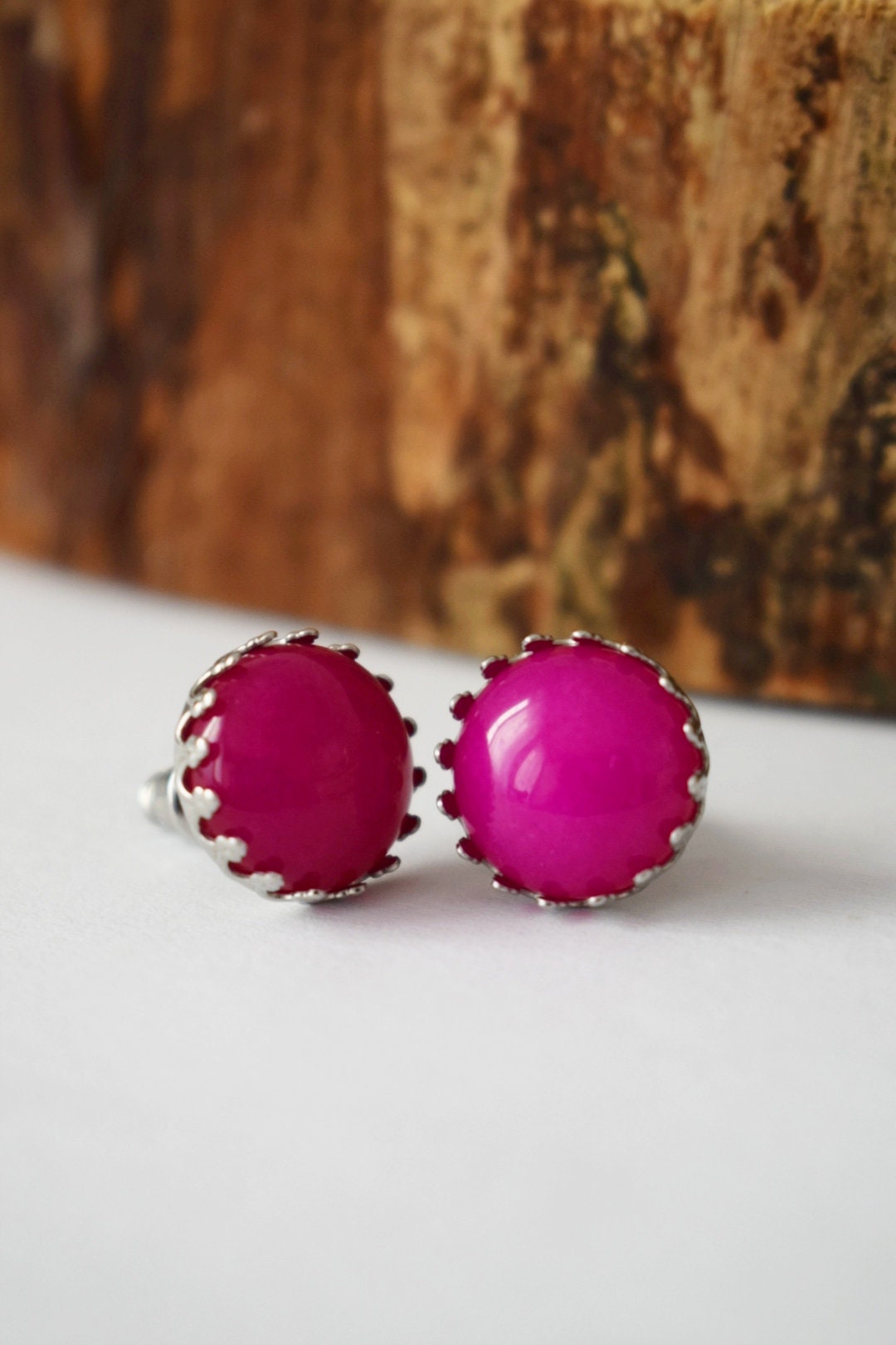 Rosa Jade Ohrstecker, Edelstein Ohrringe, Stein Edelstahl Ohrstecker Push-Back Ohrringe, Post Ohrringe, handgefertigte Schmuck Geschenke