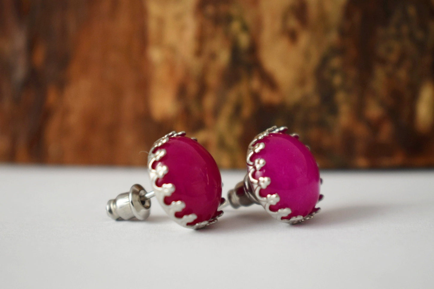 Rosa Jade Ohrstecker, Edelstein Ohrringe, Stein Edelstahl Ohrstecker Push-Back Ohrringe, Post Ohrringe, handgefertigte Schmuck Geschenke