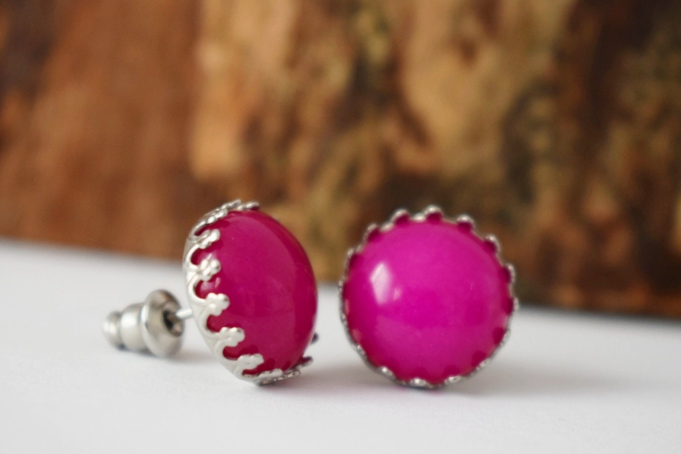 Rosa Jade Ohrstecker, Edelstein Ohrringe, Stein Edelstahl Ohrstecker Push-Back Ohrringe, Post Ohrringe, handgefertigte Schmuck Geschenke