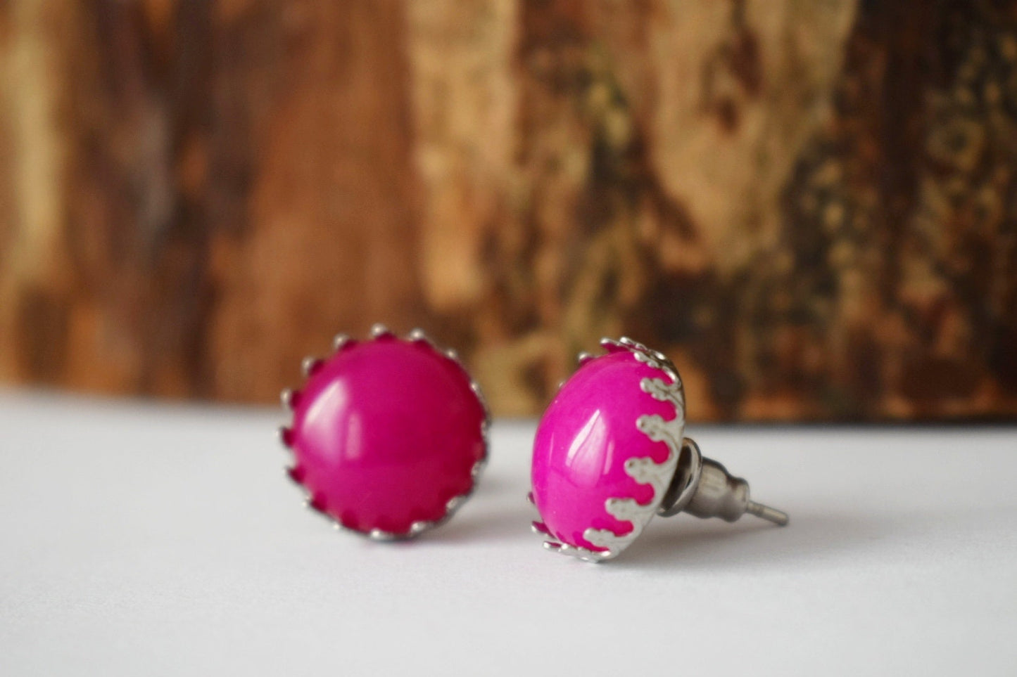 Rosa Jade Ohrstecker, Edelstein Ohrringe, Stein Edelstahl Ohrstecker Push-Back Ohrringe, Post Ohrringe, handgefertigte Schmuck Geschenke