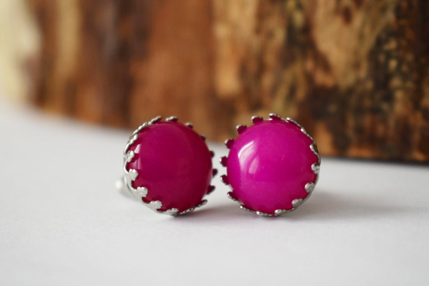 Rosa Jade Ohrstecker, Edelstein Ohrringe, Stein Edelstahl Ohrstecker Push-Back Ohrringe, Post Ohrringe, handgefertigte Schmuck Geschenke