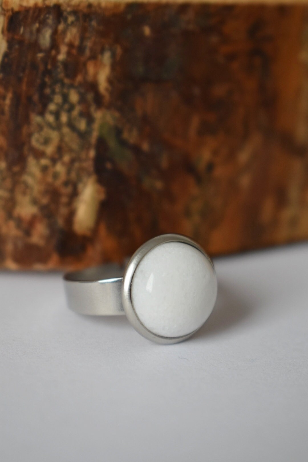 White Jade Ring: Adjustable Stainless Steel Gemstone Ring Jewelry