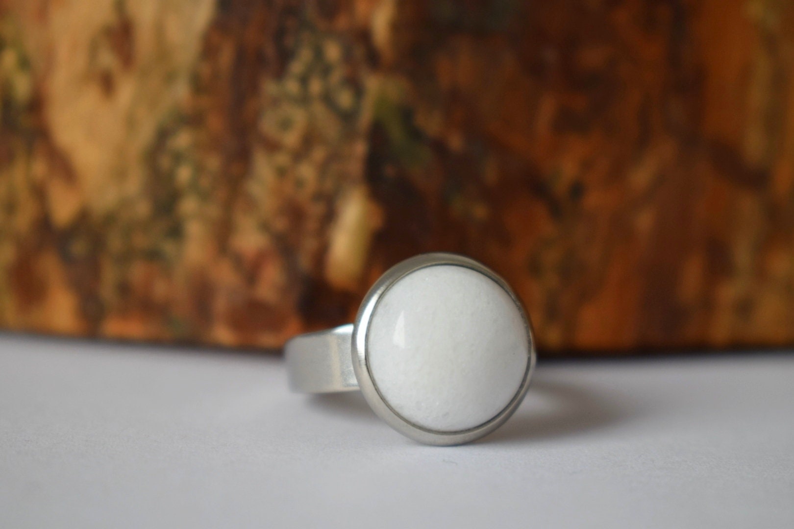 White Jade Ring: Adjustable Stainless Steel Gemstone Ring Jewelry