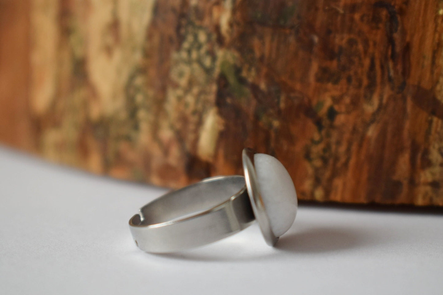 White Jade Ring: Adjustable Stainless Steel Gemstone Ring Jewelry