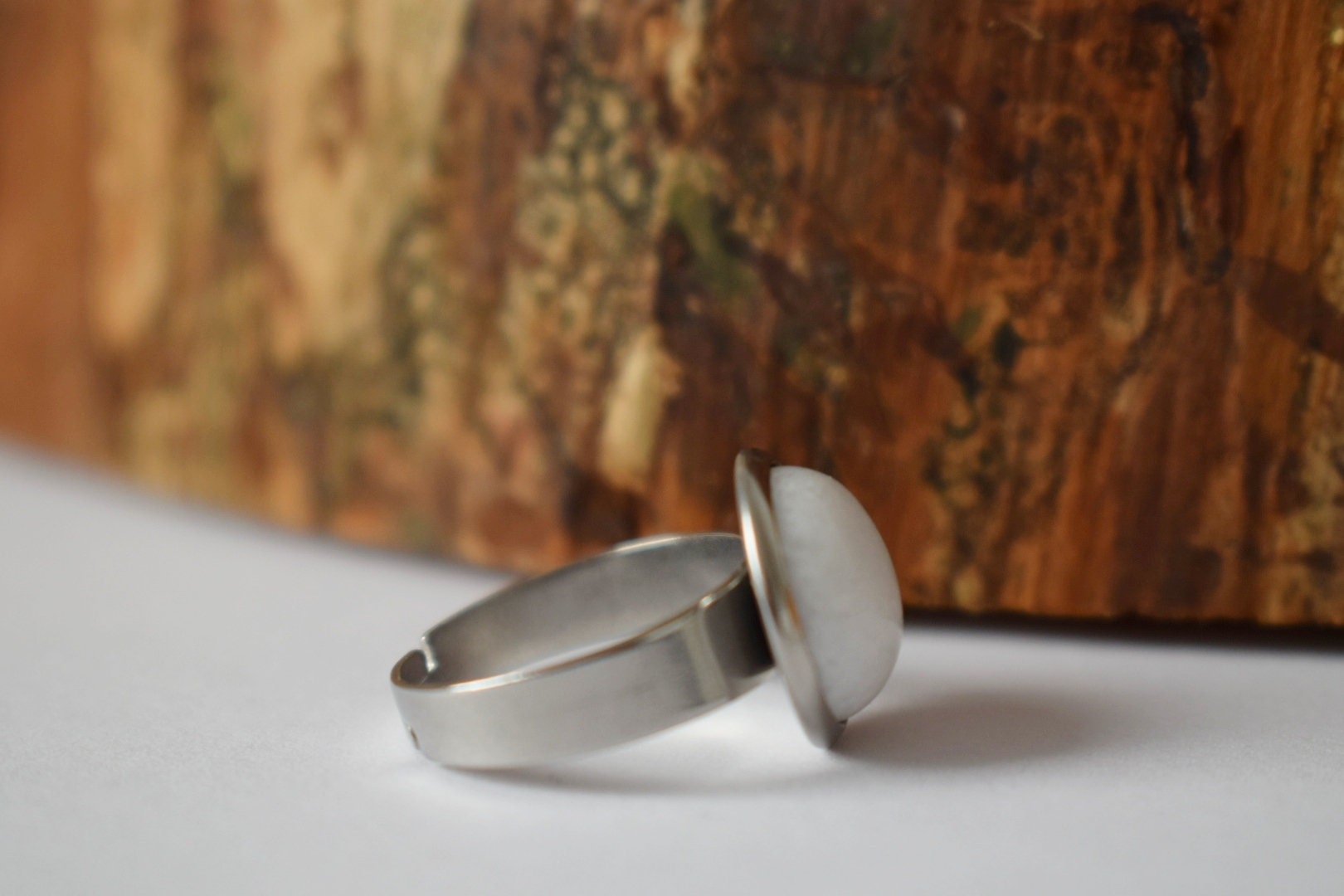 White Jade Ring: Adjustable Stainless Steel Gemstone Ring Jewelry