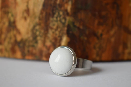 White Jade Ring: Adjustable Stainless Steel Gemstone Ring Jewelry