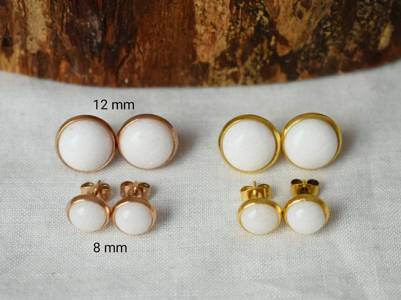 White jade stud earrings, 18k Gold Plated, Minimalist Gemstone jewelry, Gift For Her