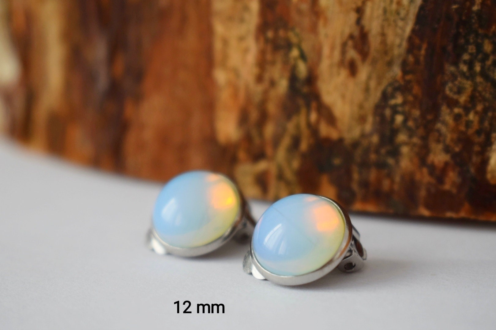 Moonstone Opalite Clip On Earrings: Stainless Steel Gemstone Clips Jewelry