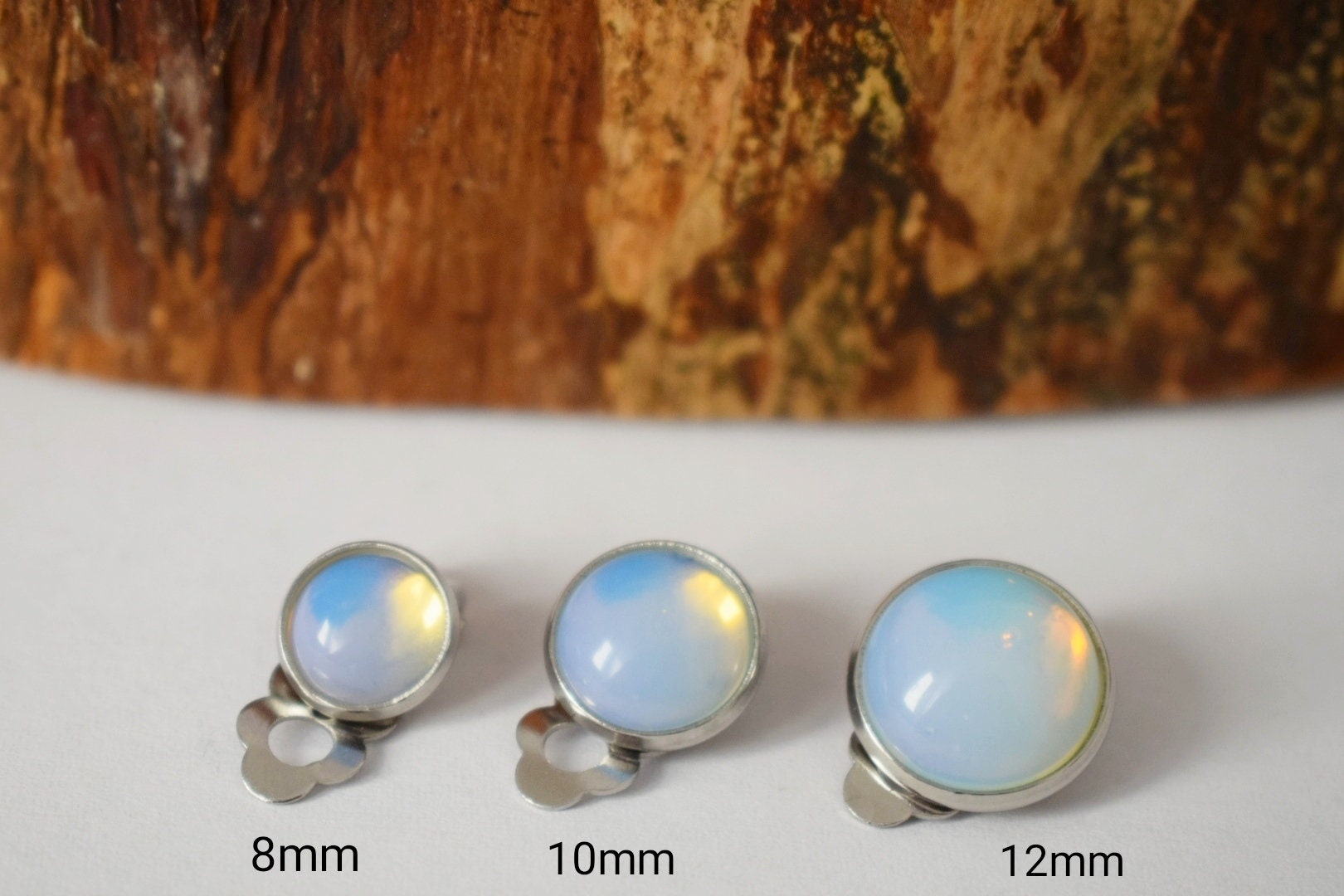 Moonstone Opalite Clip On Earrings: Stainless Steel Gemstone Clips Jewelry