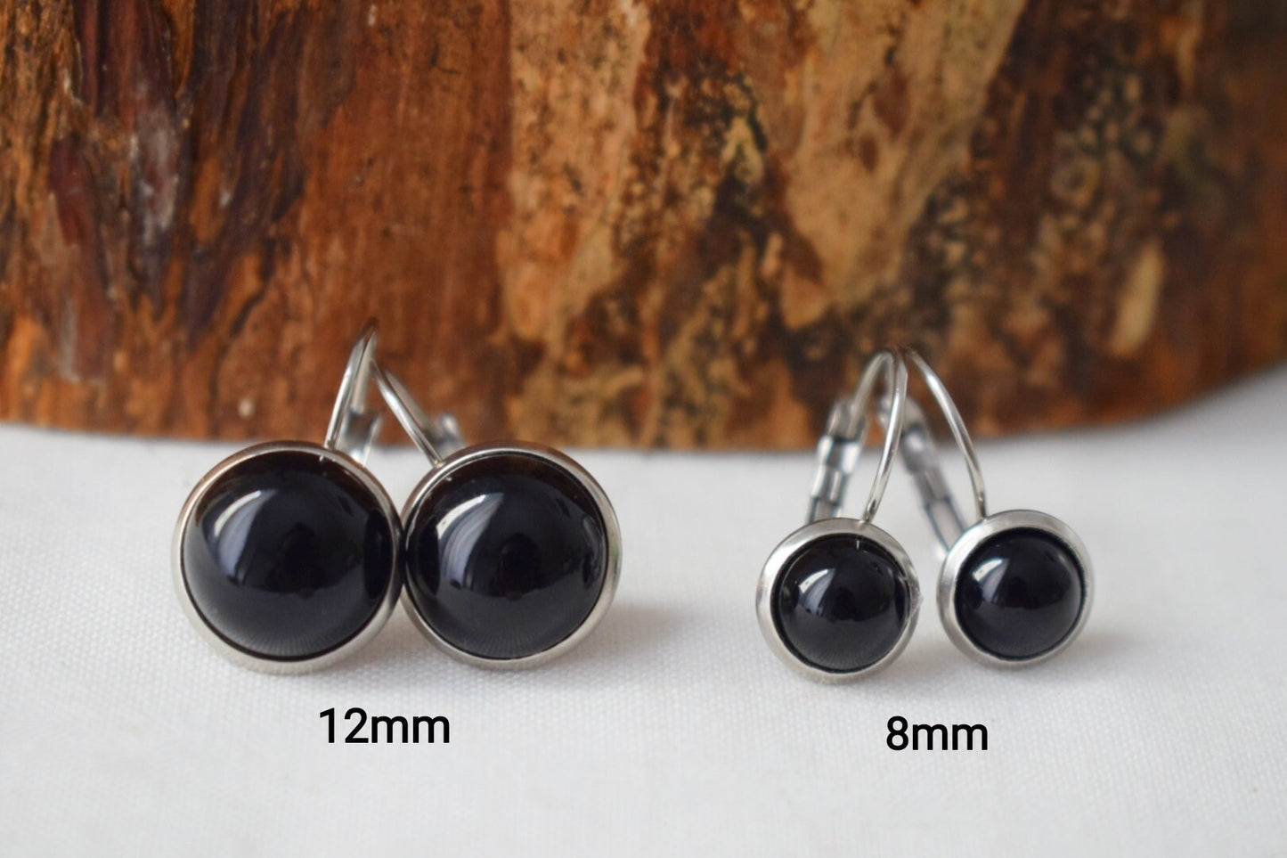 Schwarze Achat Ohrringe für Frauen, Kleine Edelstein Ohrringe, Ohrringe 8mm, Lever Back, Achat Schmuck, Handgefertigter Schmuck Geschenk für Sie