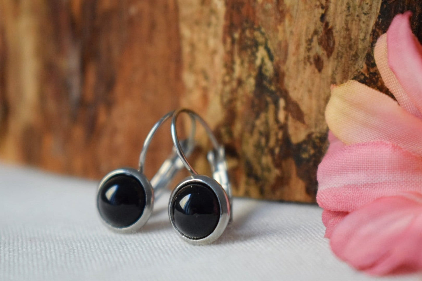 Schwarze Achat Ohrringe für Frauen, Kleine Edelstein Ohrringe, Ohrringe 8mm, Lever Back, Achat Schmuck, Handgefertigter Schmuck Geschenk für Sie