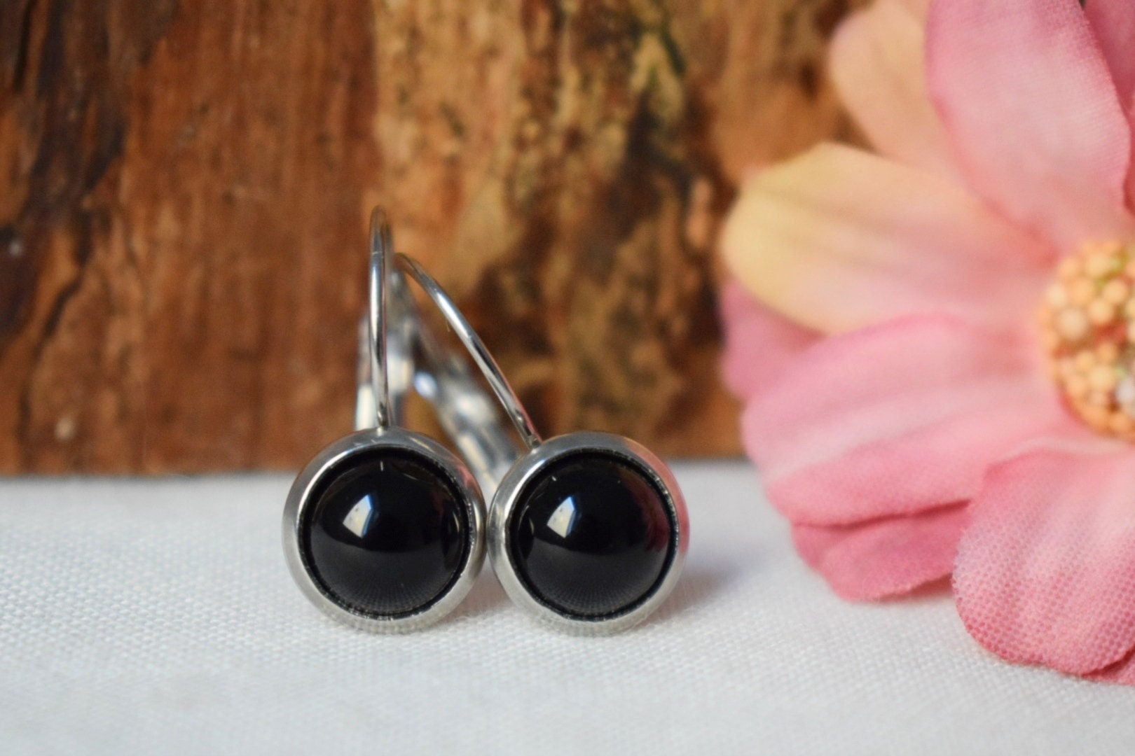 Black Agate Dangle Earrings: Stainless Steel Lever Back, Lightweight Earrings , Unisex Gemstone Jewelry, Gift for her,