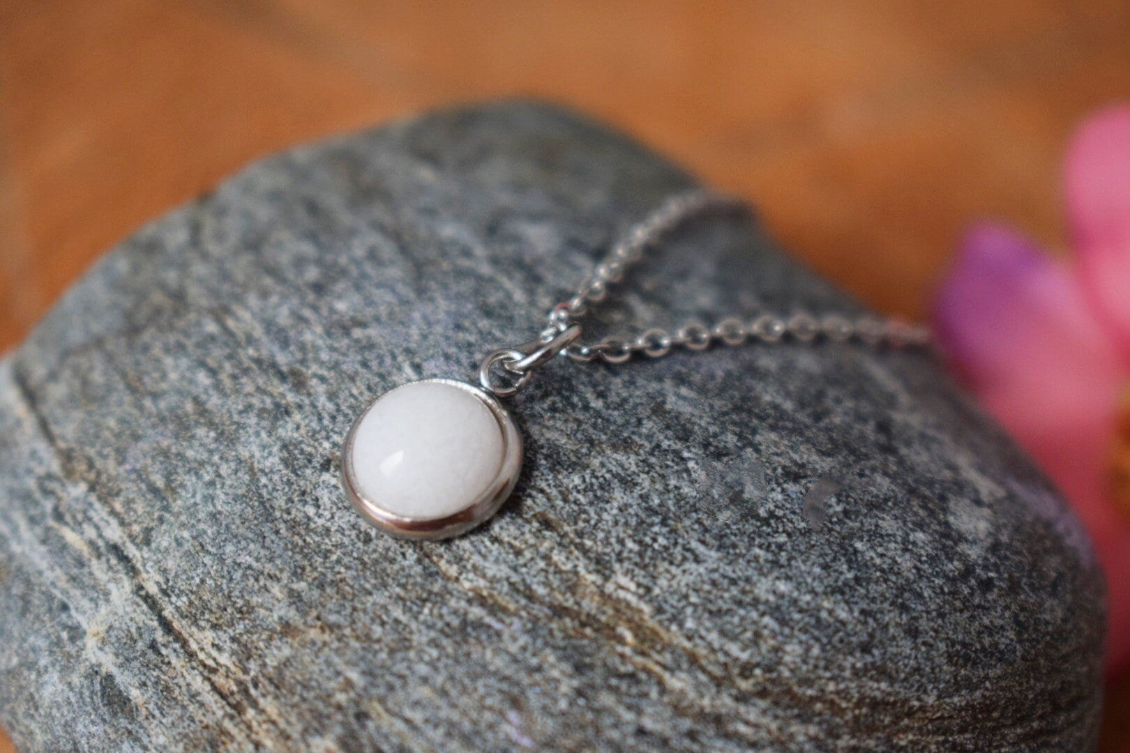 White Jade Pendant Necklace: Minimalist Gemstone Jewelry, Gift for Her