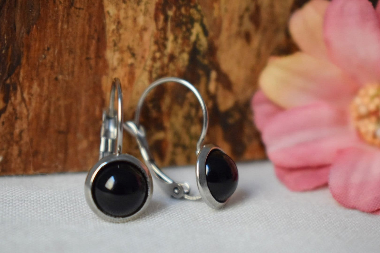 Schwarze Achat Ohrringe für Frauen, Kleine Edelstein Ohrringe, Ohrringe 8mm, Lever Back, Achat Schmuck, Handgefertigter Schmuck Geschenk für Sie